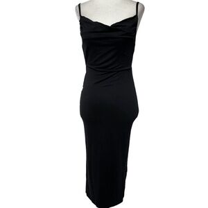 New ASOS Design Cowl Neck Spaghetti Strap Cami Midi Bodycon Dress Black Size 4